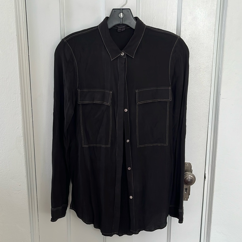 Helmut Lang Silk Pocket Button Down with Contrast Stitching